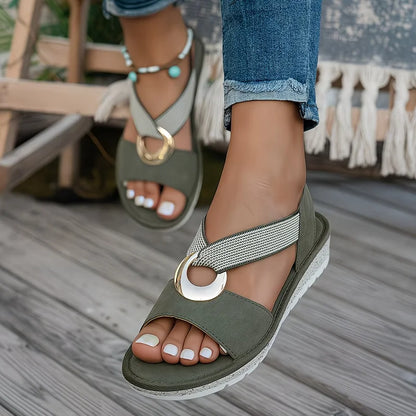 Marlenia | Flat Sandals with Metal Buckle