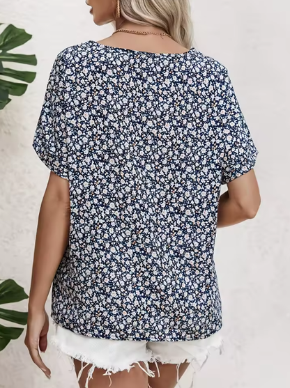 Amira | Airy Blouse with Floral Pattern & Wooden Button Details
